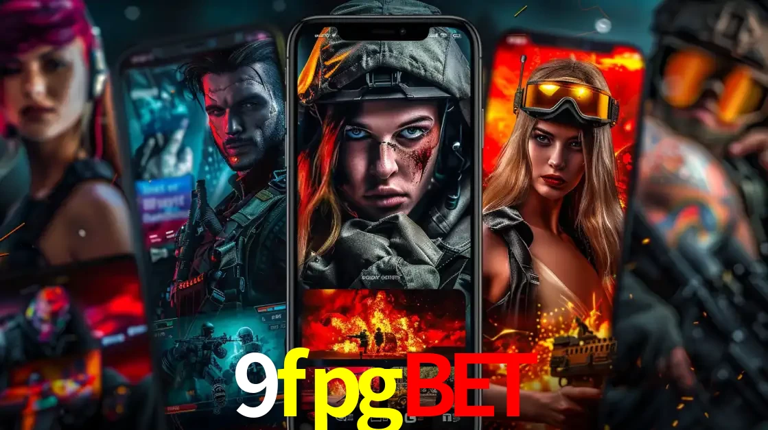 Montagem de telas de celular mostrando diversos personagens, masculinos e femininos, de um jogo de tiro, ilustrando a diversidade de equipes de e-sports para apostar no 9fpgbet.