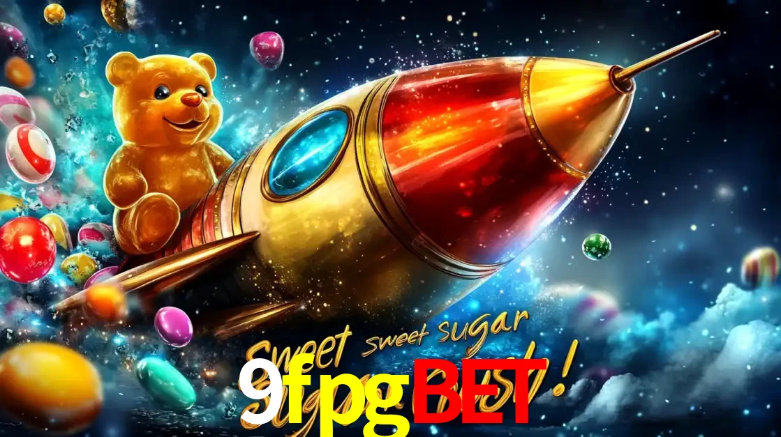 Arte promocional do jogo de slot Sugar Rush, com um urso de pelúcia em um foguete viajando pelo espaço de doces, um dos jogos divertidos disponíveis no cassino 9fpgbet.