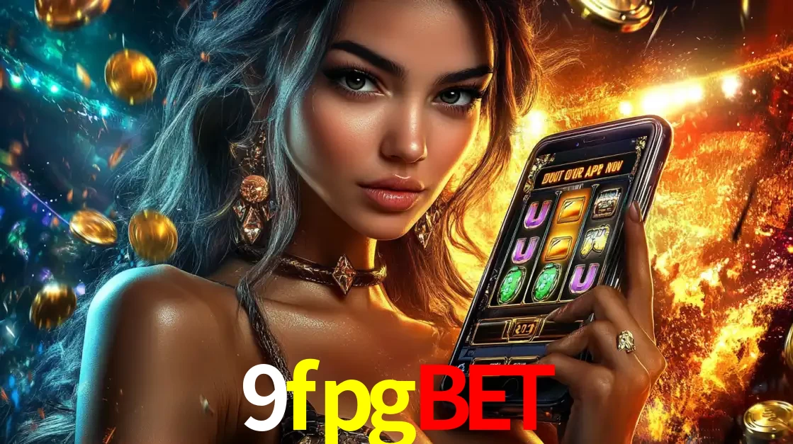 Mulher elegante mostrando um jogo de caça-níqueis em seu smartphone, destacando a experiência de cassino móvel oferecida pelo aplicativo 9fpgbet.